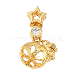 Brass Micro Pave Cubic Zirconia Peg Bails, Star & Rabbit, Real 14K Gold Plated, 21mm, Hole: 4x2mm, Pin: 1.2mm(KK-Q788-04G)