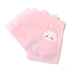 Plastic Zip Lock Bag, Storage Bags, Self Seal Bag, Top Seal, with Cup Shape Window, Rectangle, Pink, Rabbit Pattern, 18x13x0.15cm, Unilateral Thickness: 3.9 Mil(0.1mm)(OPP-B002-D03)