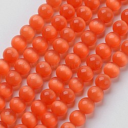 Cat Eye Beads, Round, Orange Red, 12mm, Hole: 1.5mm, about 32pcs/strand, 14.5 inch(X-CER12mm08)