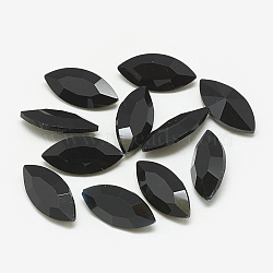 Pointed Back Glass Rhinestone Cabochons, Faceted, Horse Eye, Jet, 8x4x2mm(RGLA-T083-4x8mm-02)