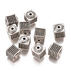 Alloy Beads, Cube, Antique Silver, 8.5x7x7mm, Hole: 1.4mm(PALLOY-R133-01AS)
