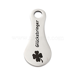 Anti-Tarnish 201 Stainless Steel Big Pendants, Bottle Opener Shape with Clover Charm, Stainless Steel Color, 55x23x2mm, Hole: 7.5mm(STAS-R002-07P)