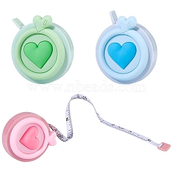 3Pcs 3 Colors PVC & Polyethylen Tape Measure, Soft Retractable Sewing Tape Measure, for Body, Sewing, Tailor, Cloth, Heart, Mixed Color, 55.5x51x21mm(AJEW-DJ0003-05)