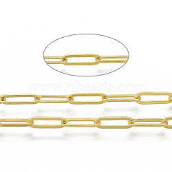 Brass Paperclip Chains, Drawn Elongated Cable Chains, Soldered, with Spool, Oval, Light Gold, 9x3x0.6mm, about 328.08 Feet(100m)/roll(CHC-T009-01LG)