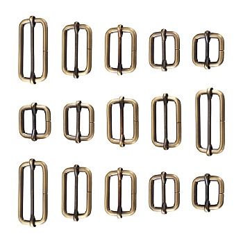 Iron Adjuster Slides Buckles, Roller Pin Buckles Slider Strap Adjuster, for DIY Belt Accessories, Rectangle, Antique Bronze, 20pcs/set