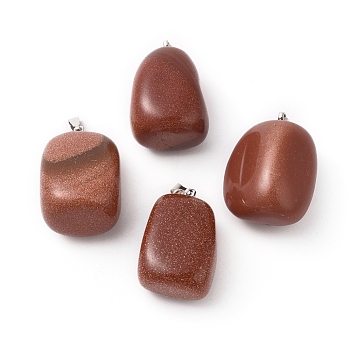 Synthetic Goldstone Pendants, with Platinum Tone Brass Findings, Nuggets, 23~30x13~22x12~20mm, Hole: 5x3mm