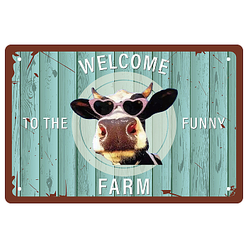 Tinplate Sign Poster, Horizontal, for Home Wall Decoration, Rectangle with Word Welcome to The Funny Farm, Cow Pattern, 200x300x0.5mm