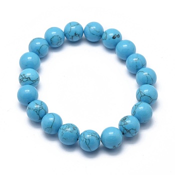 Synthetic Turquoise Jasper Bead Stretch Bracelets, Round, 2 inch~2-1/8 inch(5.2~5.5cm), Bead: 10mm
