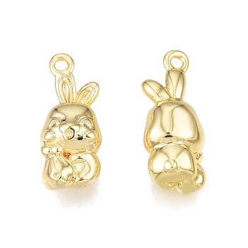 Brass Charms, Nickel Free, Rabbit, Real 18K Gold Plated, 14.5x6x4.5mm, Hole: 1mm
