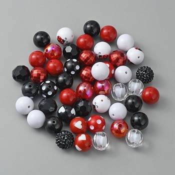 Opaque Acrylic Beads Set, Ladybird/Ladybug Theme, Round, FireBrick, 18~20x18~19mm, Hole: 2~3mm