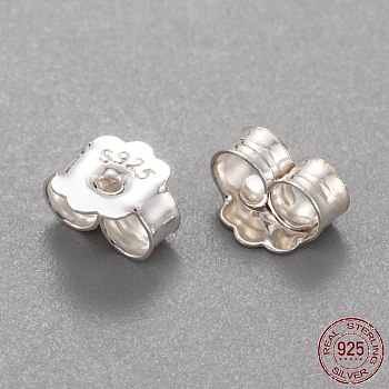 925 Sterling Silver Friction Ear Nuts, with 925 Stamp, Silver, 5x6x3mm, Hole: 0.8mm