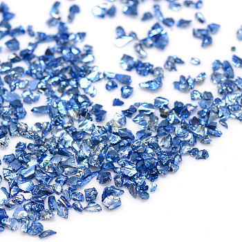 Piezo Glass Beads, No Hole Beads, Chip, Royal Blue, 0.6~1x0.6~1mm, about 440~450g/bag