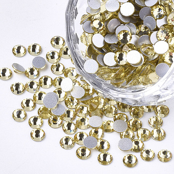 Glass Flat Back Rhinestone Cabochons, Back Plated, Faceted Half Round, Jonquil, SS20, 4.6~4.8x2mm, about 1440pcs/bag