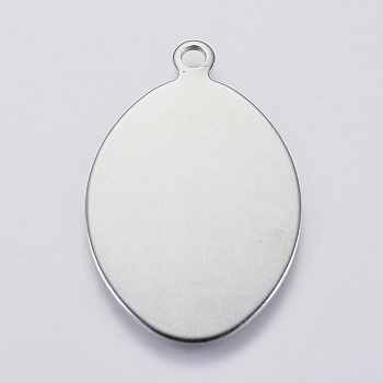 201 Stainless Steel Stamping Blank Tag Pendants, Oval, Stainless Steel Color, 34x22x1mm, Hole: 2.5mm