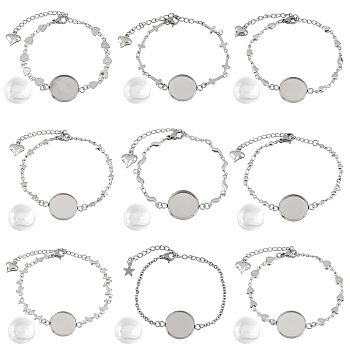 DIY Bracelet Kits, Including 304 Stainless Steel Bracelet Making and Transparent Glass Cabochons, Stainless Steel Color, Bracelets: 5-5/8"~6-1/4"(14.4~16cm), 9pcs/set