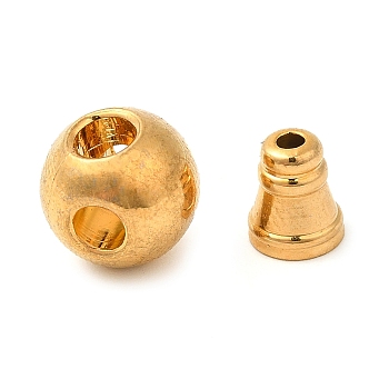Rack Plating Brass 3 Hole Guru Beads, T-Drilled Beads, Teardrop, Long-Lasting Plated, Golden, 10x8mm, Hole: 3.5mm