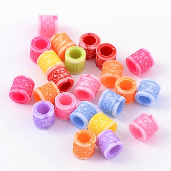 Acrylic European Beads, Large Hole Beads, No Metal Core, Column, Mixed Color, about 8mm in diameter, 7.5mm thick, hole: 5mm, about 2500pcs/500g