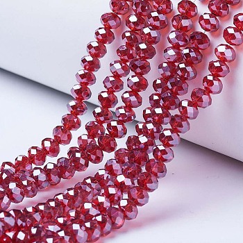 Electroplate Glass Beads Strands, Pearl Luster Plated, Faceted, Rondelle, FireBrick, 2.5x2mm, Hole: 0.4mm, about 150~155pcs/strand, 32~33cm