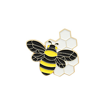Creative Zinc Alloy Brooches, Enamel Lapel Pin, with Iron Butterfly Clutches or Rubber Clutches, Bee, Golden, Colorful, 32x35mm, Pin: 1mm