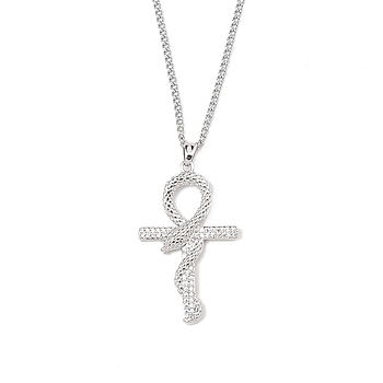 Brass Micro Pave Cleal Cubic Zirconia Pendant Necklaces, 201 Stainless Steel Chains Necklaces, Cross, 23.50 inch(59.7cm), Cross: 35x22