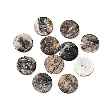 Natural Akoya Shell Buttons, 2-hole, Flat Round, Seashell Color, 20x1.8~2mm, Hole: 2mm