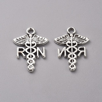 Tibetan Style Alloy Pendants, Caduceus, Antique Silver, 20.5x15x1.5mm, Hole: 2mm