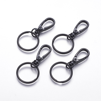 Alloy Keychain Clasp Findings, with Iron Split Key Rings, Electrophoresis Black, 60x28mm