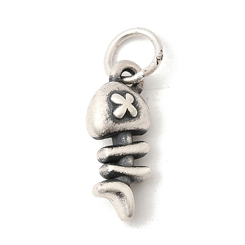 Fine Silver Pendants, Antique Silver, Fish Bone Shape Charms, 16x6.5x5.5mm, Jump Ring: 6x0.8mm, Inner Diameter: 4mm