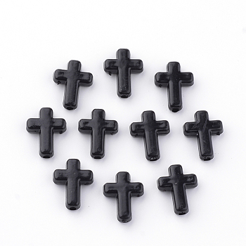 Opaque Acrylic Beads, Cross, Black, 16x12x4.5mm, about 123pcs/50g