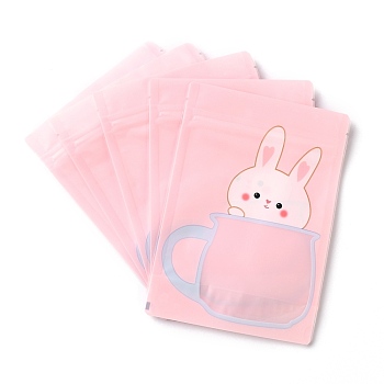 Plastic Zip Lock Bag, Storage Bags, Self Seal Bag, Top Seal, with Cup Shape Window, Rectangle, Pink, Rabbit Pattern, 18x13x0.15cm, Unilateral Thickness: 3.9 Mil(0.1mm)