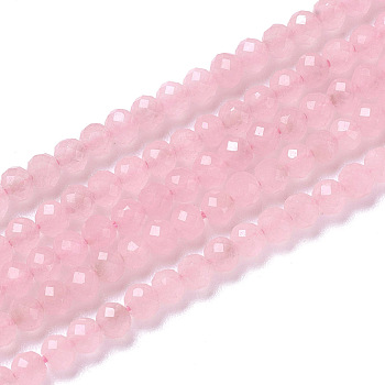 Natural Green Jade Beads Strands, Faceted, Rondelle, Pink, 3x2.5mm, Hole: 0.2mm, about 130~140pcs/strand, 15.5~16 inch(39~40cm)