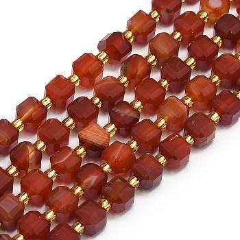 Natural Red Agate Beads Strand, Faceted, Cube, 6.5~7.5x6.5~7.5x6.5~7.5mm, Hole: 1.2mm, about 43~44pcs/strand, 15.35''~15.55''(39~39.5cm)