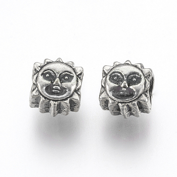 Alloy European Beads, Large Hole Beads, Sun, Antique Silver, 9x8.5x8mm, Hole: 4.5mm