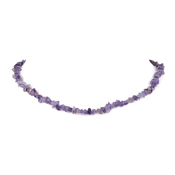 Natural Amethyst Chip Beaded Necklace, Golden, 15.94~15.98 inch(40.5~40.6cm)