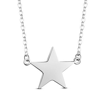 SHEGRACE Rhodium Plated 925 Sterling Silver Pendant Necklace, with S925 Stamp, Star, Platinum, 18.11 inch(46cm)