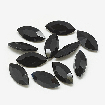Pointed Back Glass Rhinestone Cabochons, Faceted, Horse Eye, Jet, 8x4x2mm