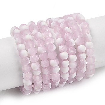 Frosted Crackle Glass Beads Strands, Rondelle, Pink, 4.5x3.5mm, Hole: 0.8mm, about 222pcs/strand, 30.71''~31.10''(78~79cm)