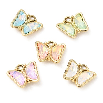 Glass Pendants, with Alloy Findings, Butterfly, Golden, 14.5x16x4mm, Hole: 2mm