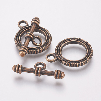 Alloy Ring Toggle Clasps, Red Copper, Ring: 22x17x2mm, Hole: 2.5mm, Bar: 24x9x4mm, Hole: 3mm