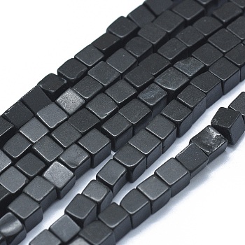 Natural Black Stone Beads Strands, Cube, 3~4.5x3~4.5x3~5mm, Hole: 0.8~1mm, about 89~97pcs/strand, 15.1~15.5 inch(38.5~39.5cm)