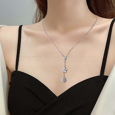 Clear Cubic Zirconia Flower Lariat Necklace(JN1062A)-6