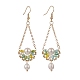 Natural Pearl & Glass Teardrop with Flower Dangle Earrings(EJEW-TA00222-02)-1