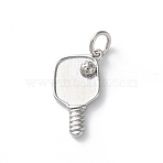 Rack Plating Brass Pendants, Lead Free & Cadmium Free, Long-Lasting Plated, Pickleball Charms, with Jump Ring, Platinum, 17x9x2.5mm, Hole: 3.5mm(KK-Z079-01P)