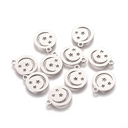 304 Stainless Steel Charms, Laser Cut, Flat Round with Moon and Star, Stainless Steel Color, 14x12x1.2mm, Hole: 1.5mm(STAS-Q201-T106)