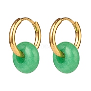 Rondelle Natural Malaysia Jade Beded Hoop Earrings, 304 Stainless Steel Jewelry for Women, 18mm, Pin: 1mm(EJEW-JE04937)