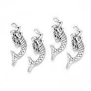 Tibetan Style Alloy Pendants, Lead Free & Cadmium Free, Mermaid, Antique Silver, 33x7x3mm, Hole: 1.5mm, about 357pcs/500g(TIBE-N010-55)