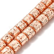 Electroplated Natural Lava Rock Beads Strands, Column, Rose Gold Plated, 8x8.5mm, Hole: 1mm, about 50pcs/strand, 15.94~16.14 inch(40.5~41cm)(G-G984-07RG)