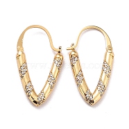 V-shape Sparkling Cubic Zirconia Hoop Earrings for Her, Brass Micro Pave Cubic Zirconia Earrings, Real 18K Gold Plated, 29.5x16.5x3mm, Pin: 0.9mm(ZIRC-C025-14G)