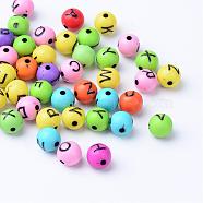 Craft Acrylic Horizontal Hole Letter Beads, Round, Mixed Color, 7~8mm, Hole: 1.5mm, about 1922pcs/500g(SACR-S201-04)