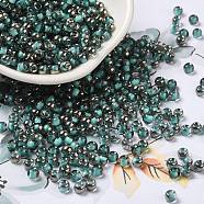 Transparent Inside Colours Glass Seed Beads, Half Plated, Round Hole, Round, Dark Turquoise, 4x3mm, Hole: 1.2mm, 7650pcs/pound(SEED-H002-A-C222)